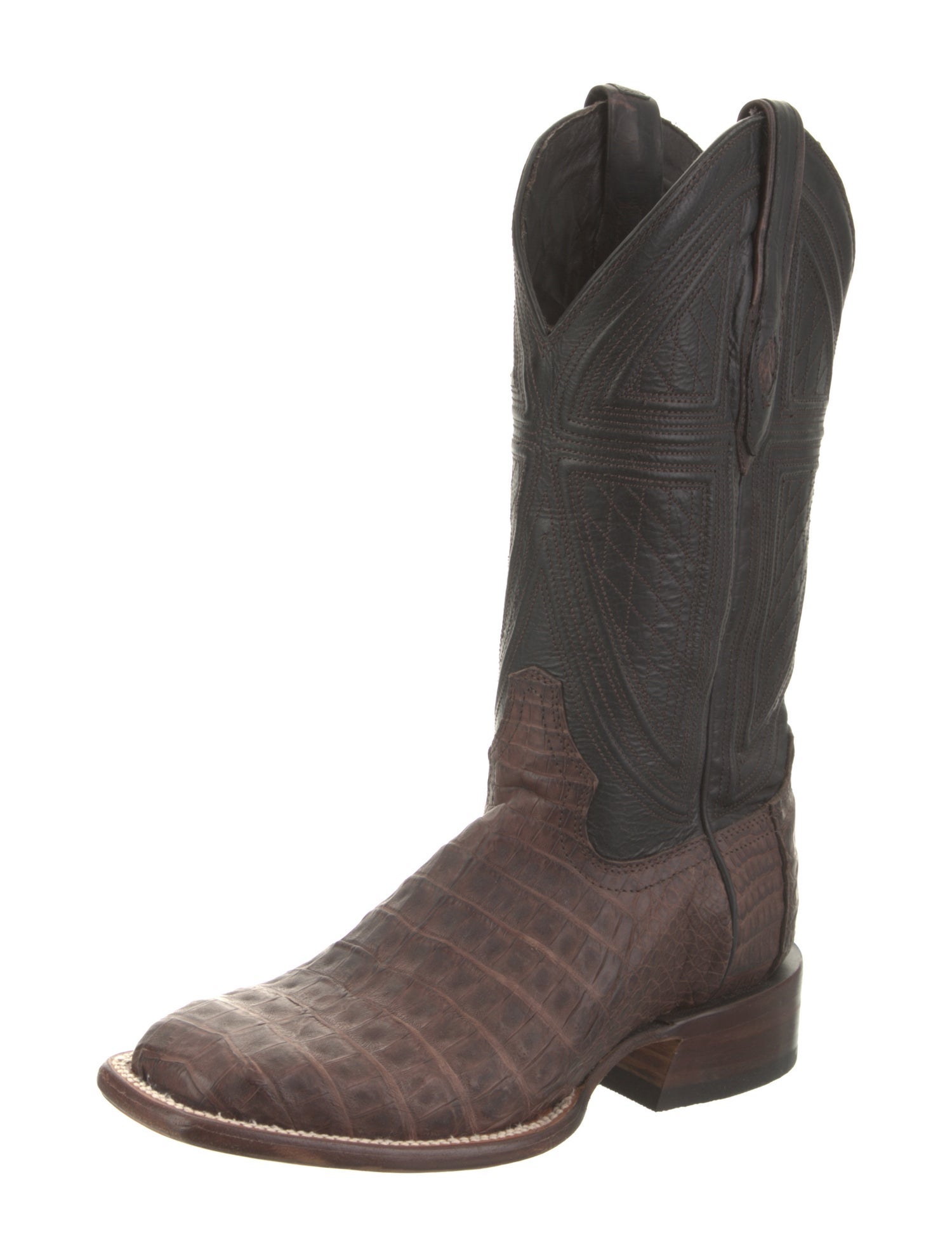 Stetson Alligator Embroidered Accent Western Boots