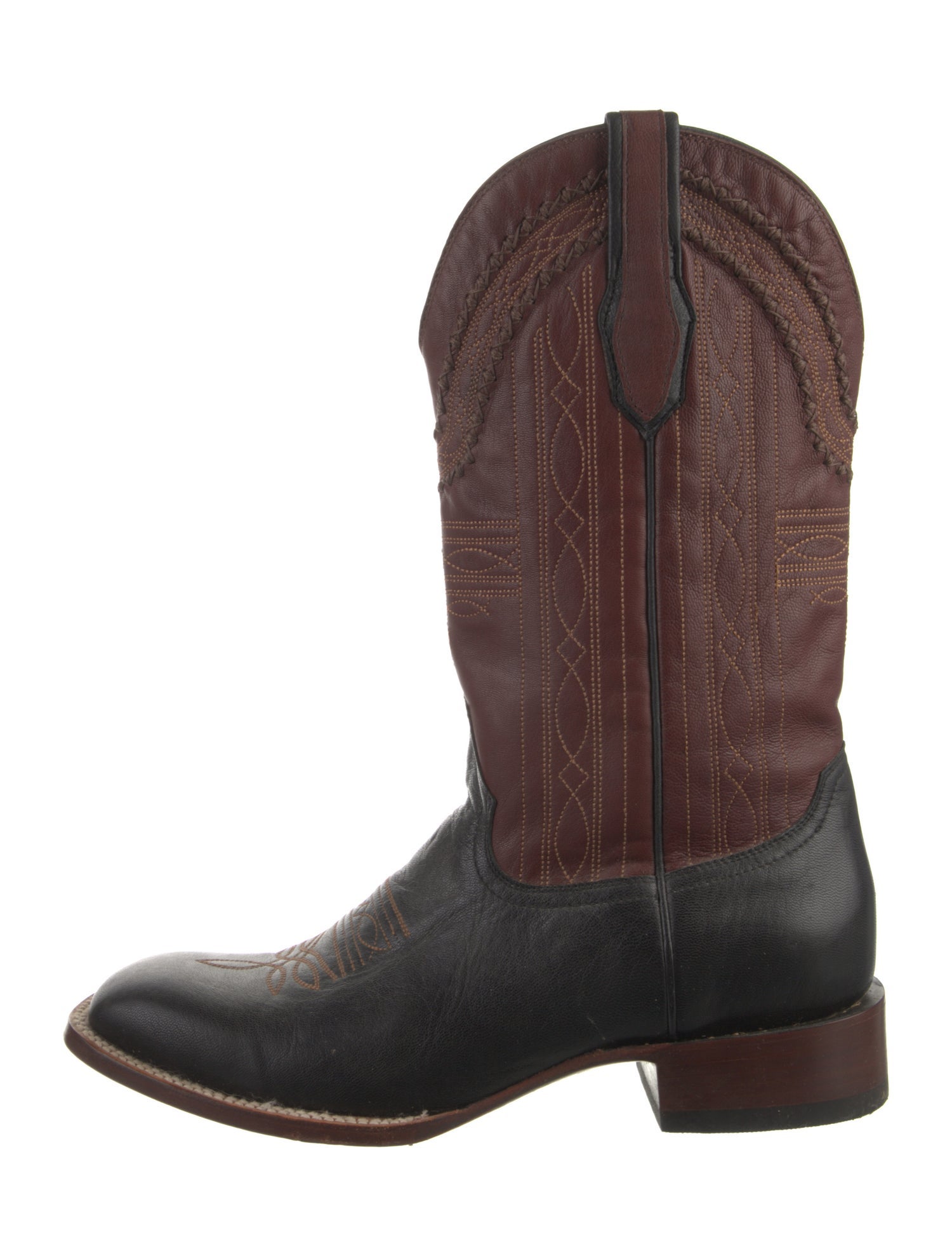 Stetson Leather Colorblock Pattern Western Boots