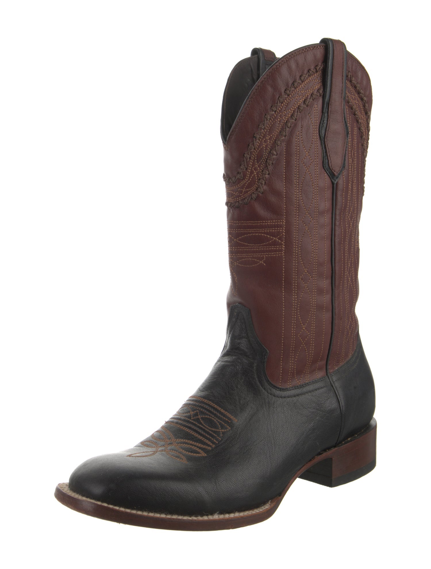 Stetson Leather Colorblock Pattern Western Boots