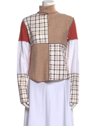 Studio Myke Plaid Print Mock Neck Sweater