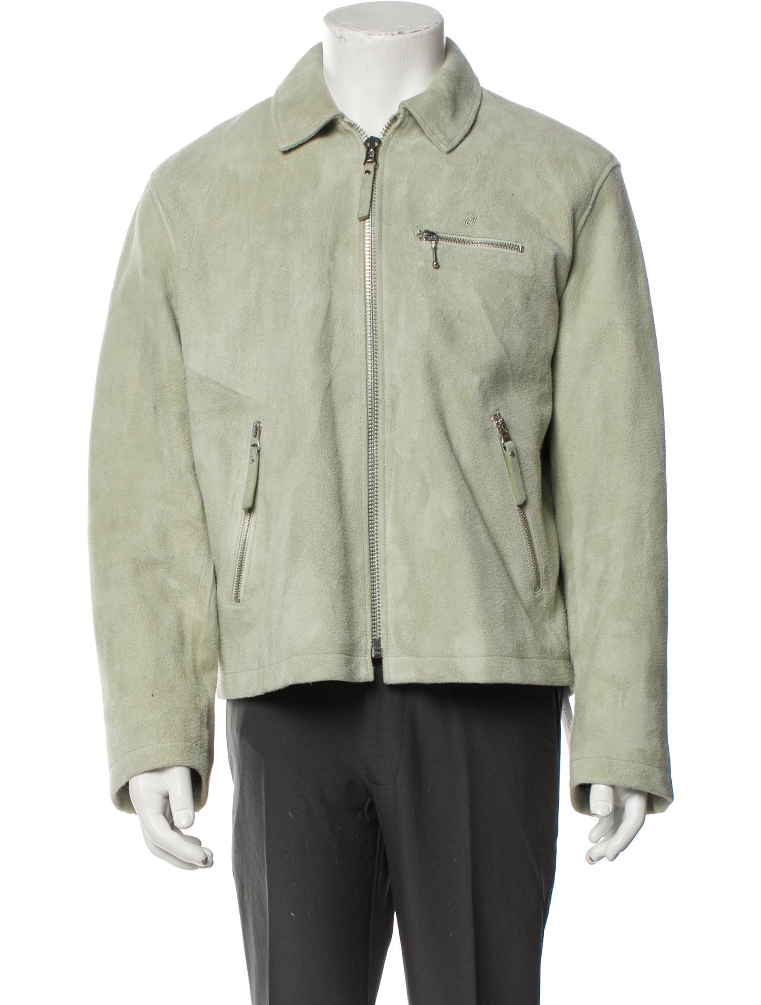 Stüssy Bing 'Green Tea' Lamb Leather Moto Jacket - Green Outerwear