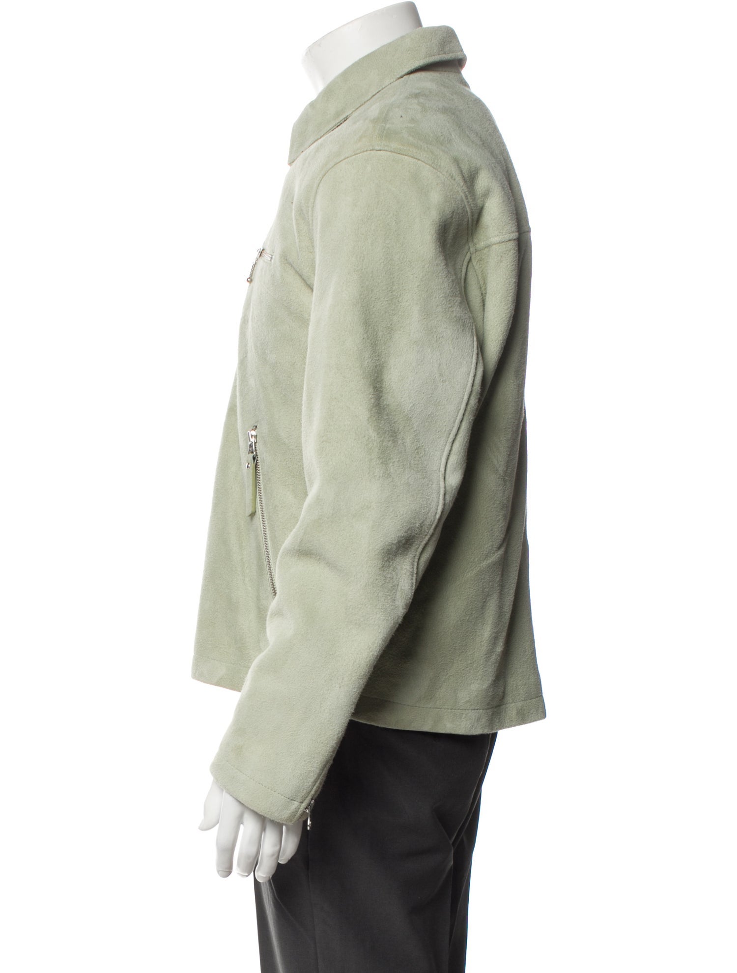 Stüssy Bing 'Green Tea' Lamb Leather Moto Jacket - Green Outerwear