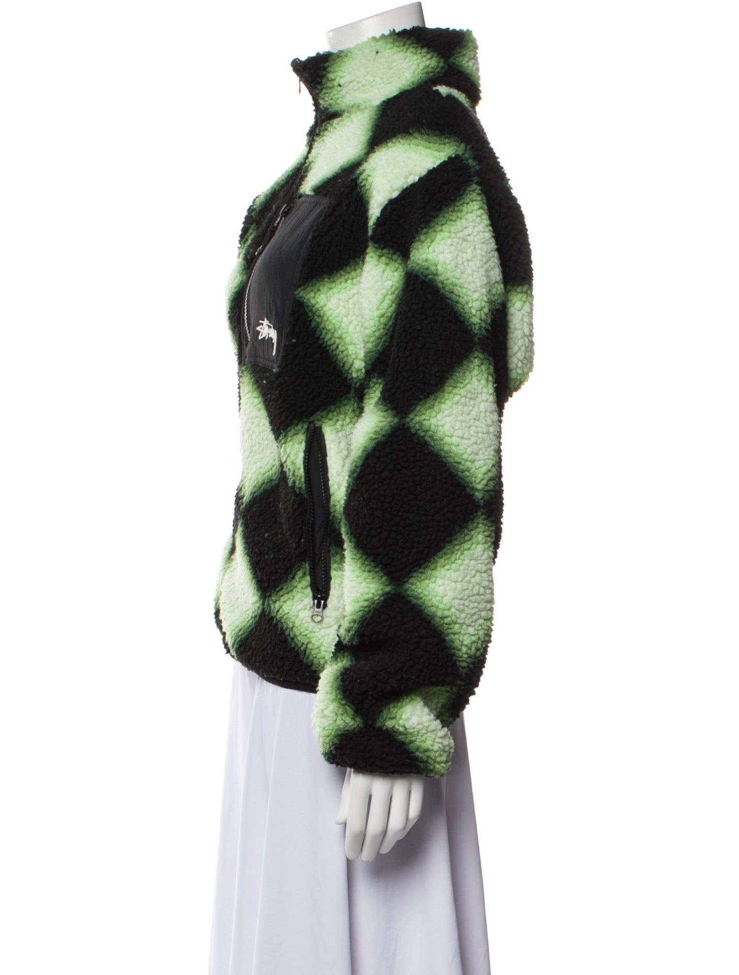 Stüssy Plaid Print Faux Fur Jacket