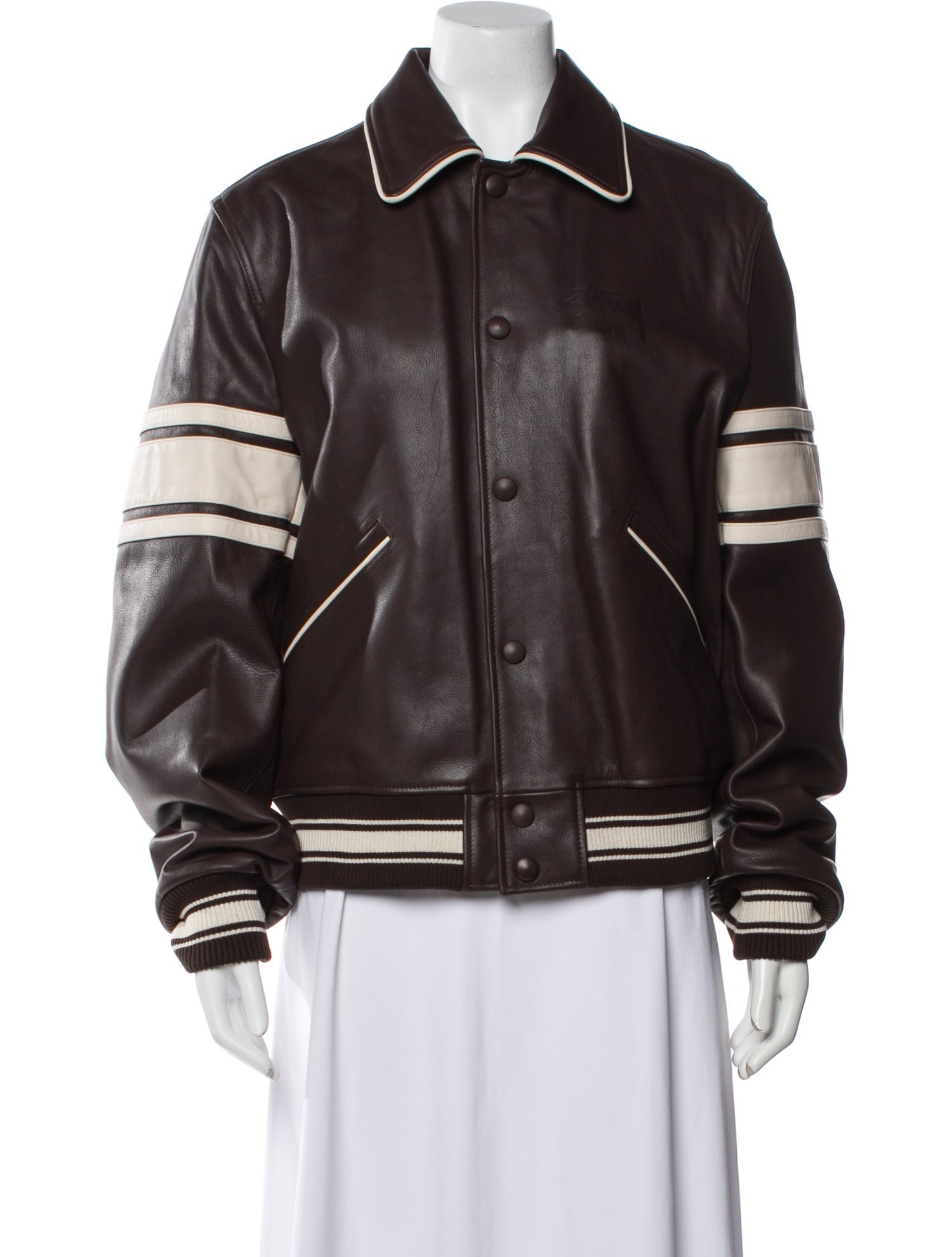 Stüssy Leather Colorblock Pattern Bomber Jacket w/ Tags