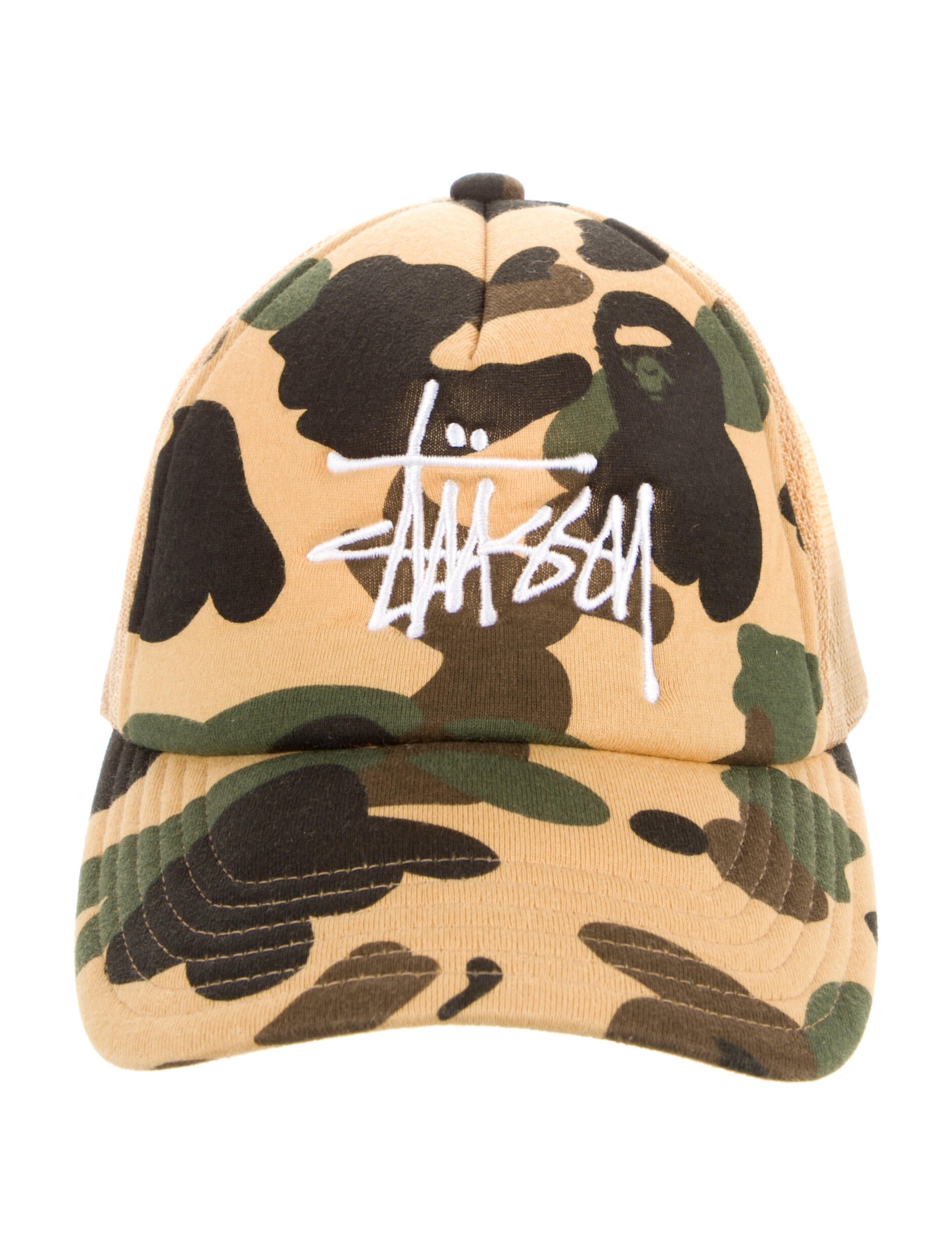 BAPE x Stussy Camo Embroidered Trucker Hat