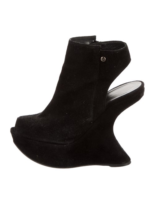 Stuart Weitzman Peep-Toe Wedge Booties Black