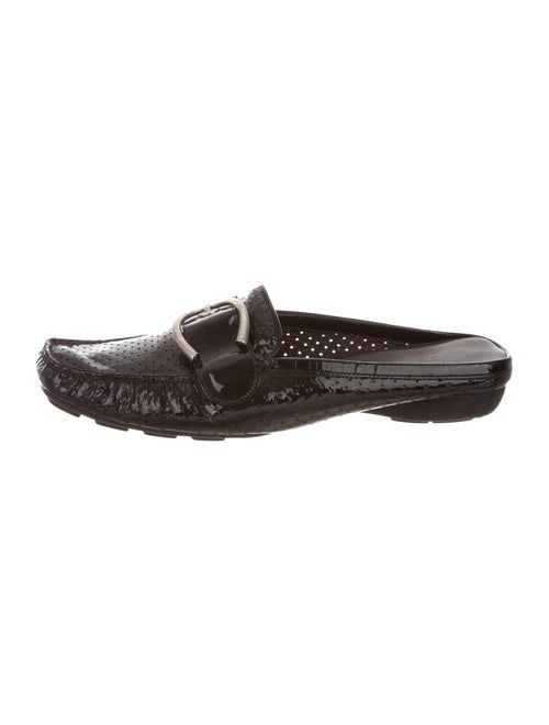 Stuart Weitzman Patent Leather Square-Toe Mules Bl