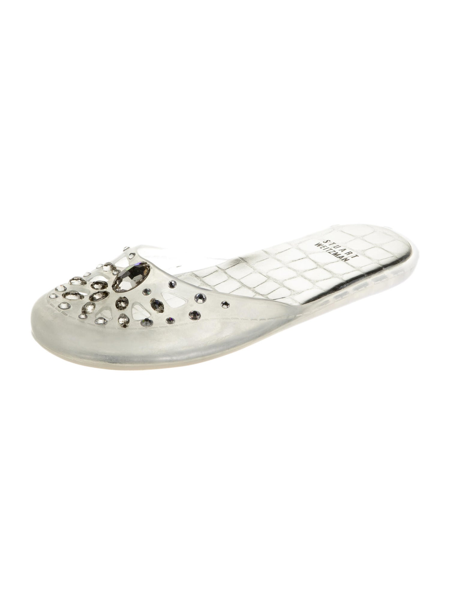 Stuart Weitzman Crystal Embellishments Slides Clear