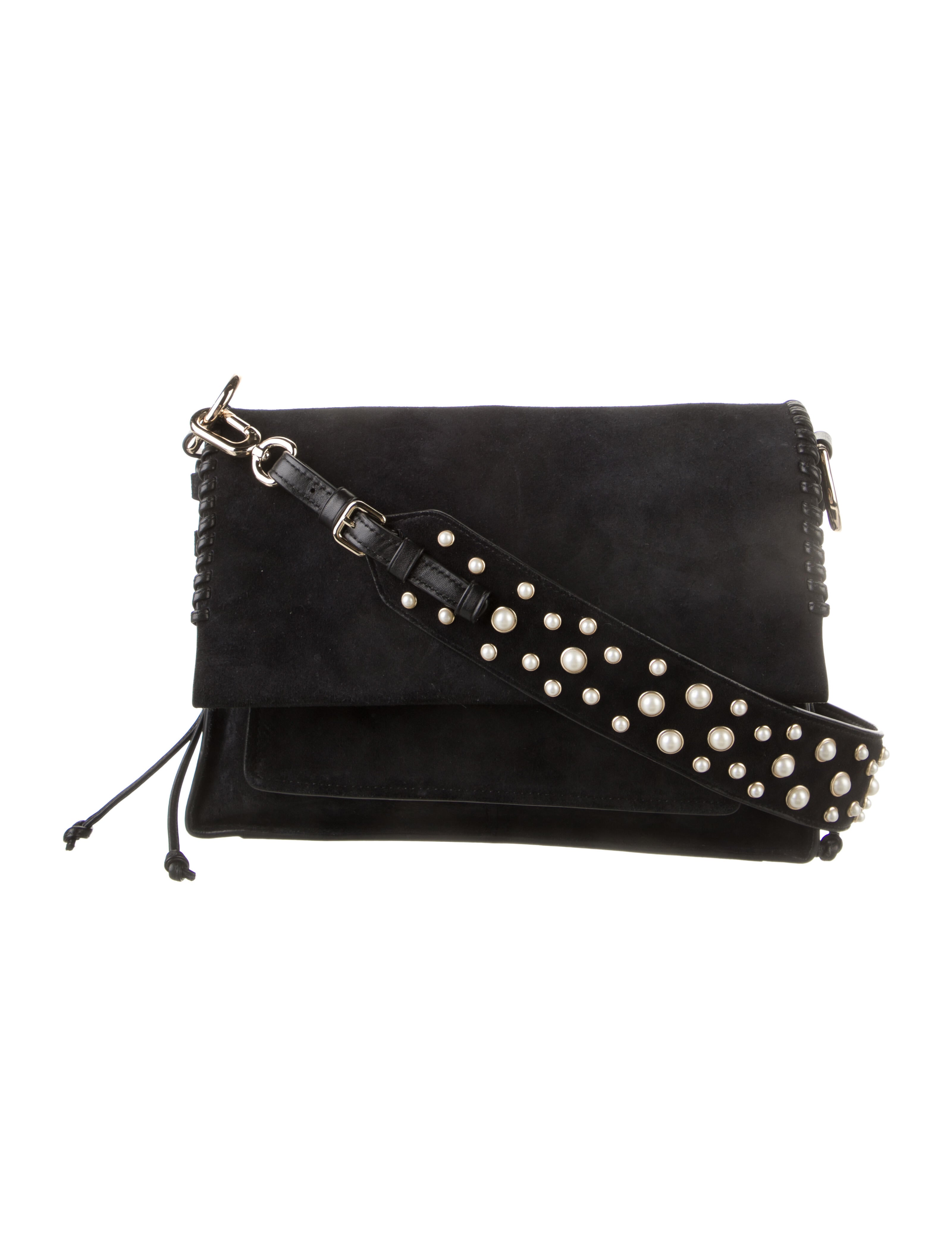 Stuart Weitzman Leather Trimmed Suede Crossbody Bag Black Crossbody