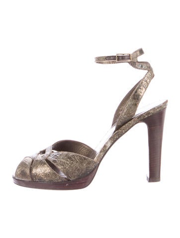 Stuart Weitzman Metallic Embossed Leather Sandals