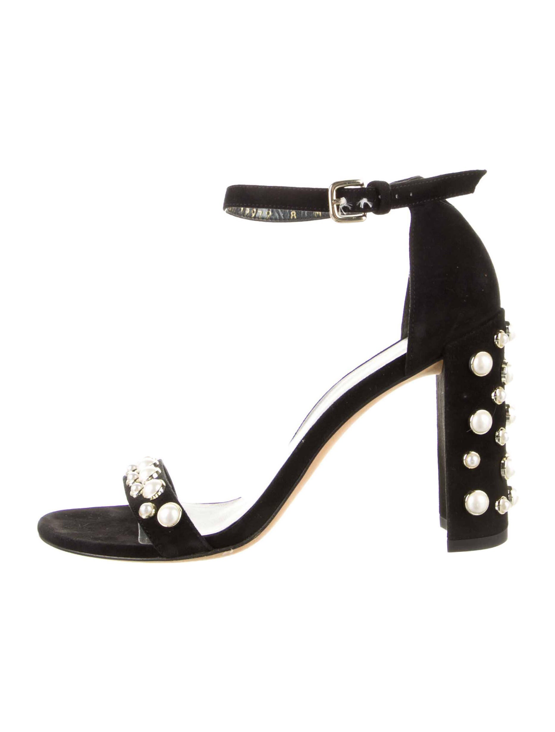 Stuart Weitzman Suede Beaded Accents Sandals