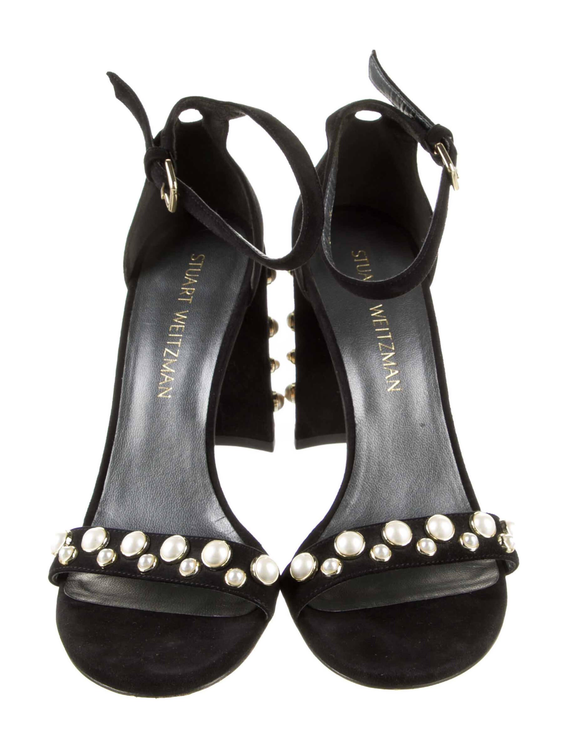 Stuart Weitzman Suede Beaded Accents Sandals