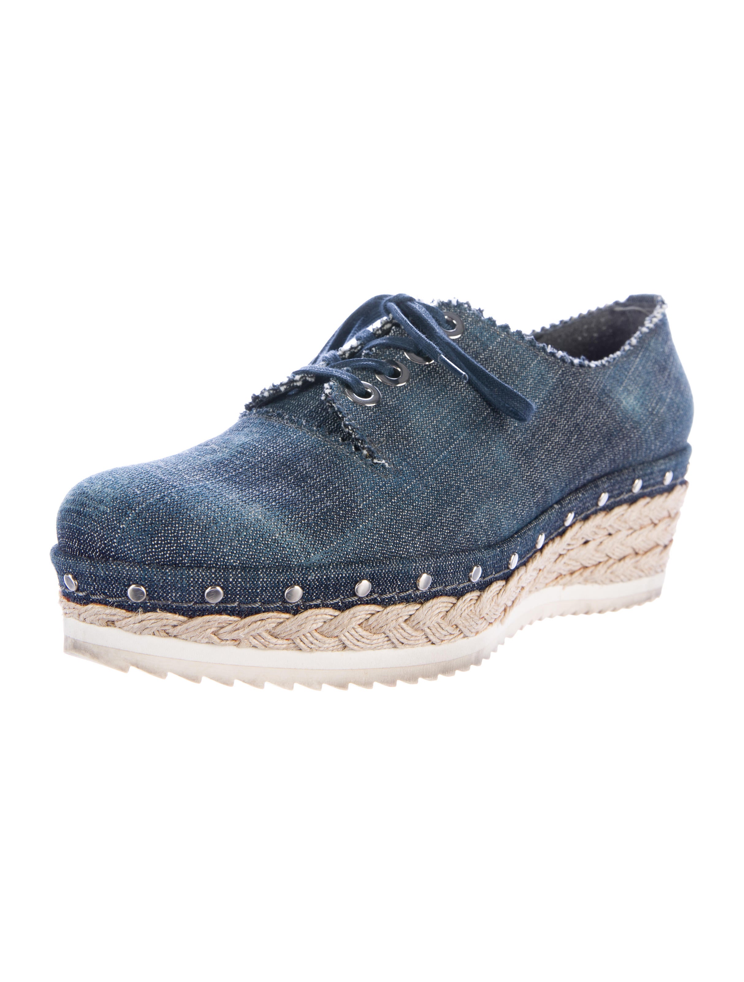 Stuart Weitzman Denim Platform Oxfords Blue Flats, Shoes WSU26850