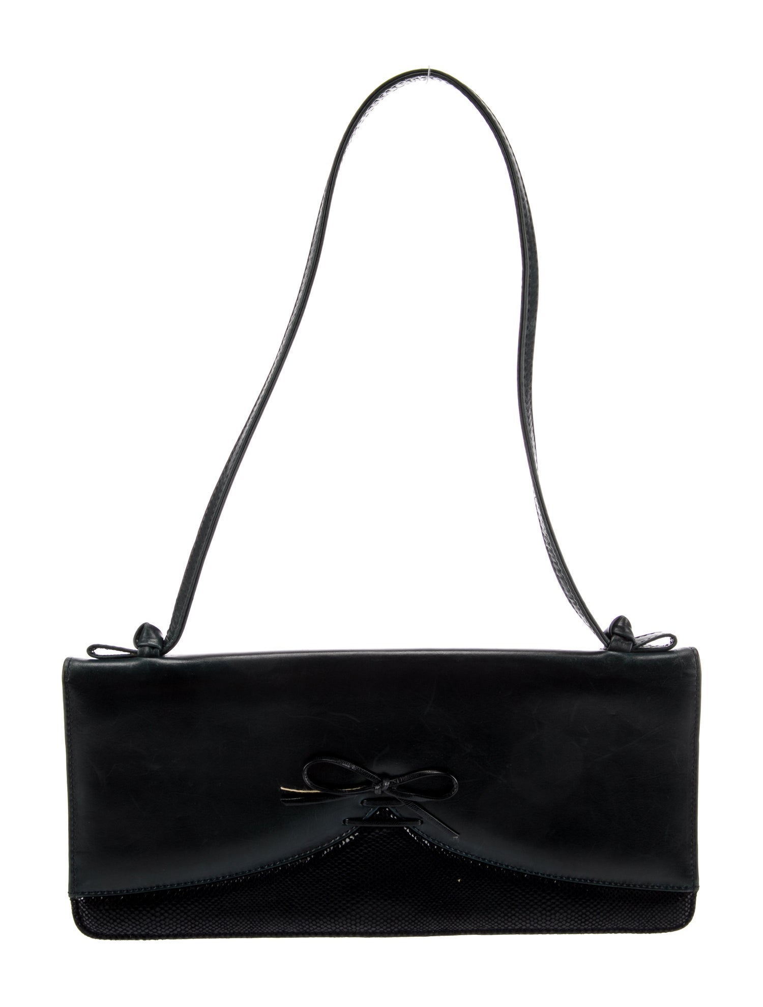 Stuart Weitzman Leather Bow Shoulder Bag Blue Shoulder Bags, Handbags