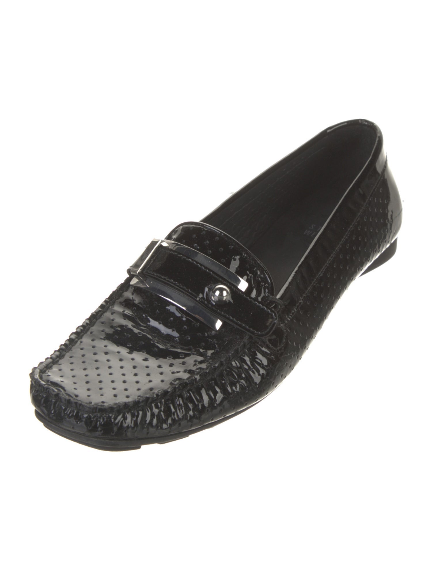 Stuart Weitzman Patent Leather Lasercut Accents Loafers