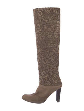 Stuart Weitzman Suede Lasercut Accents Boots