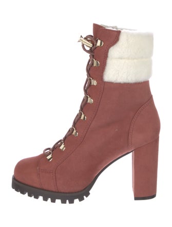 Stuart Weitzman Suede Fur Trim Lace-Up Boots