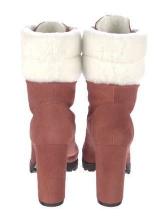 Stuart Weitzman Suede Fur Trim Lace-Up Boots