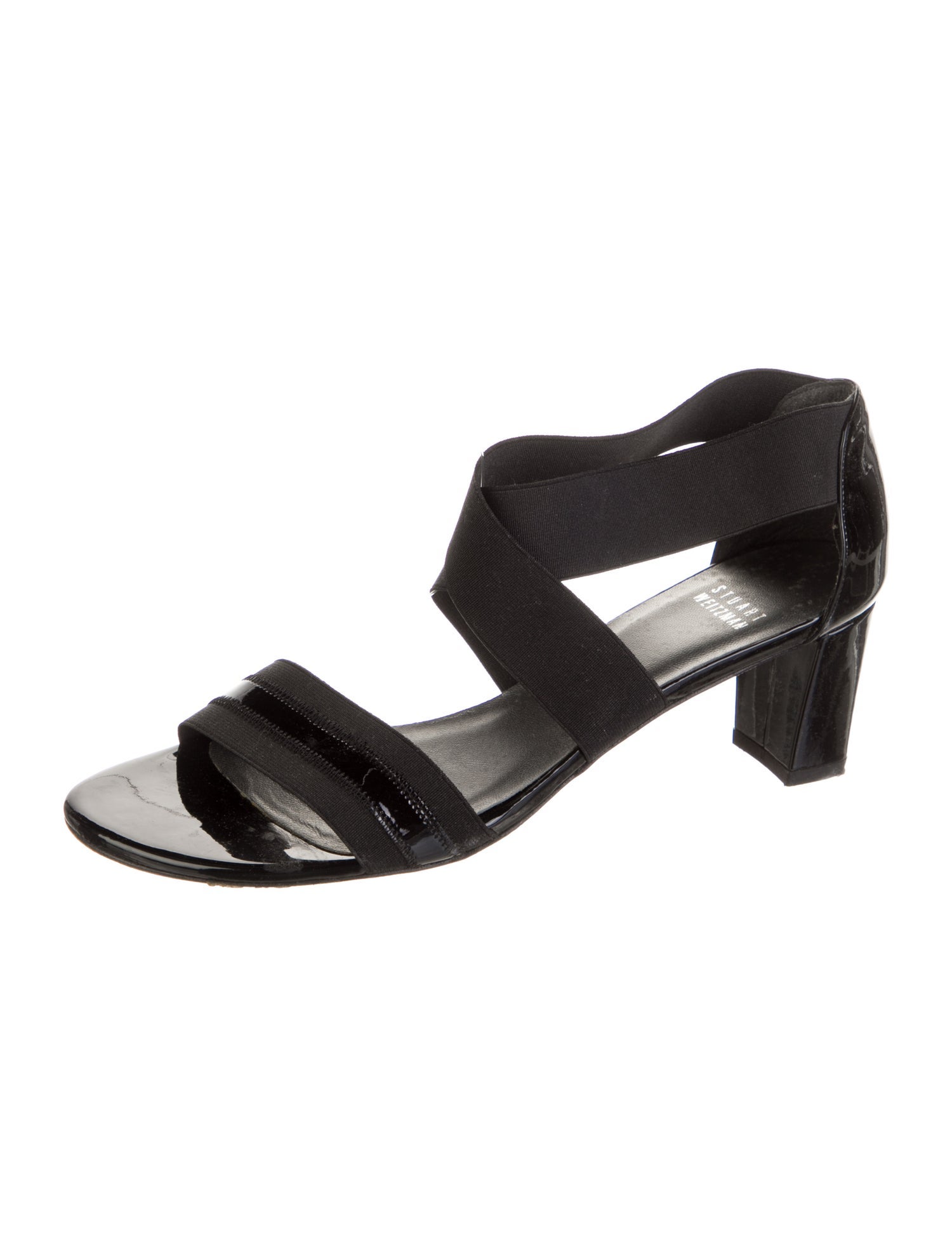 Stuart Weitzman Patent Leather Grosgrain Trim Sandals