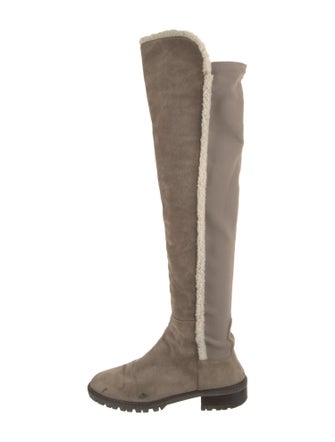 Stuart Weitzman Suede Faux Fur Trim Riding Boots