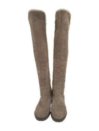 Stuart Weitzman Suede Faux Fur Trim Riding Boots