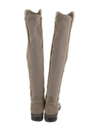 Stuart Weitzman Suede Faux Fur Trim Riding Boots