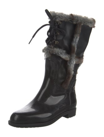 Stuart Weitzman Rubber Faux Fur Trim Rain Boots