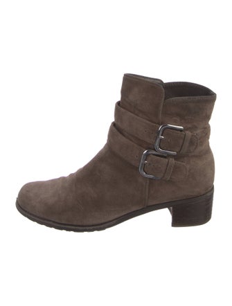 Stuart Weitzman Suede Whipstitch Trim Moto Boots