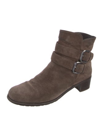 Stuart Weitzman Suede Whipstitch Trim Moto Boots