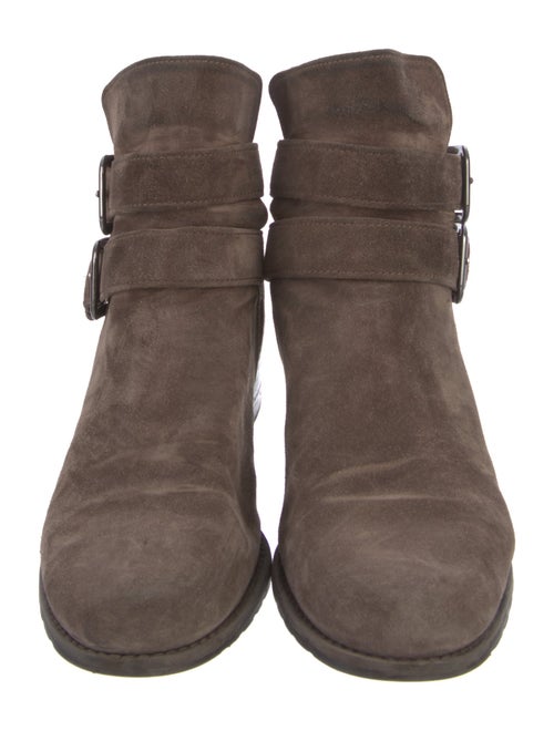 Stuart Weitzman Suede Whipstitch Trim Moto Boots