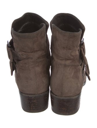 Stuart Weitzman Suede Whipstitch Trim Moto Boots