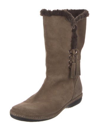 Stuart Weitzman Suede Crystal Embellishments Lace-Up Boots