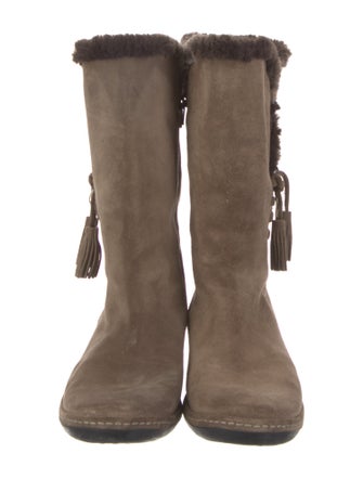 Stuart Weitzman Suede Crystal Embellishments Lace-Up Boots