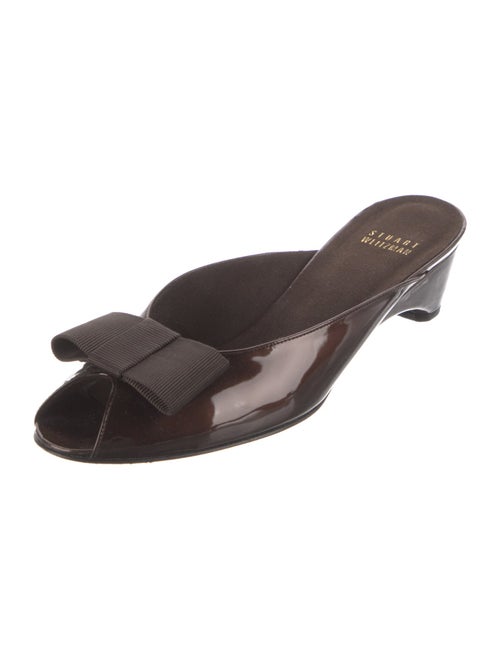 Stuart Weitzman Patent Leather Bow Accents Slides