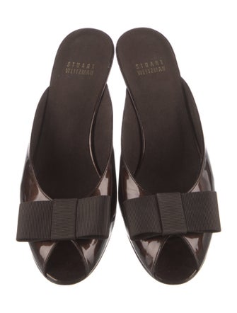 Stuart Weitzman Patent Leather Bow Accents Slides