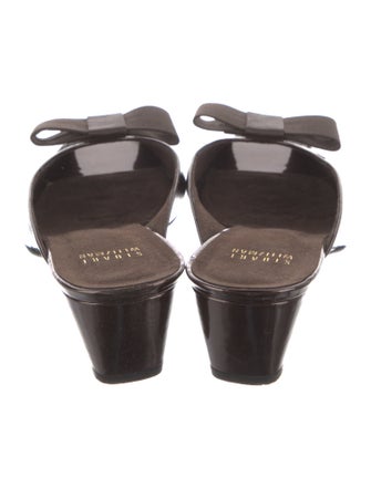 Stuart Weitzman Patent Leather Bow Accents Slides