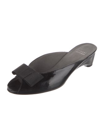 Stuart Weitzman Patent Leather Bow Accents Slides