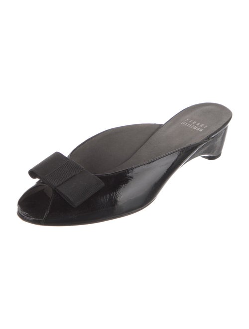 Stuart Weitzman Patent Leather Bow Accents Slides