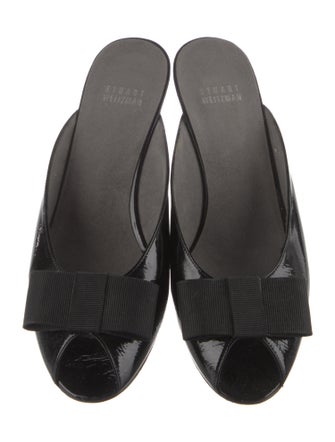 Stuart Weitzman Patent Leather Bow Accents Slides