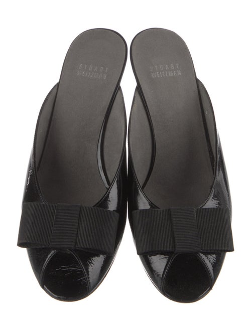 Stuart Weitzman Patent Leather Bow Accents Slides