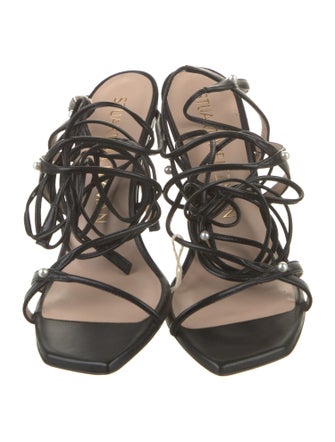 Stuart Weitzman Leather Beaded Accents Sandals