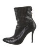 Stuart Weitzman Embossed Leather Animal Print Lace-Up Boots