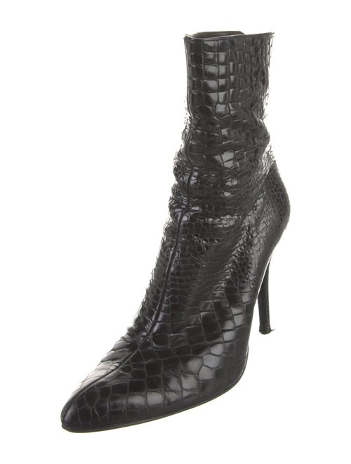 Stuart Weitzman Embossed Leather Animal Print Lace-Up Boots