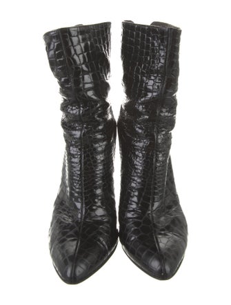 Stuart Weitzman Embossed Leather Animal Print Lace-Up Boots