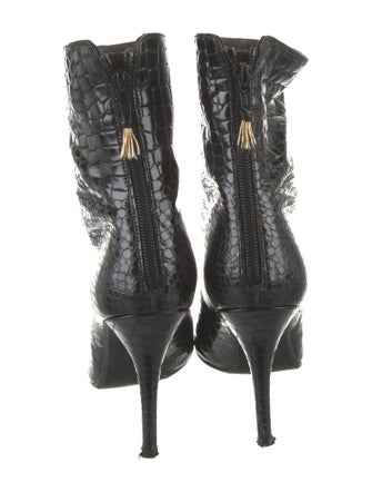 Stuart Weitzman Embossed Leather Animal Print Lace-Up Boots