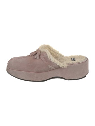 Stuart Weitzman Suede Fur Trim Mules