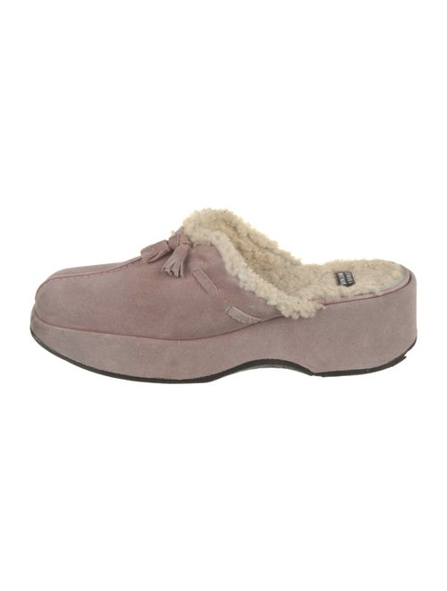 Stuart Weitzman Suede Fur Trim Mules