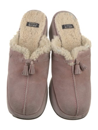 Stuart Weitzman Suede Fur Trim Mules