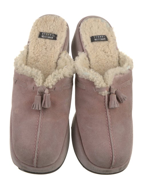 Stuart Weitzman Suede Fur Trim Mules