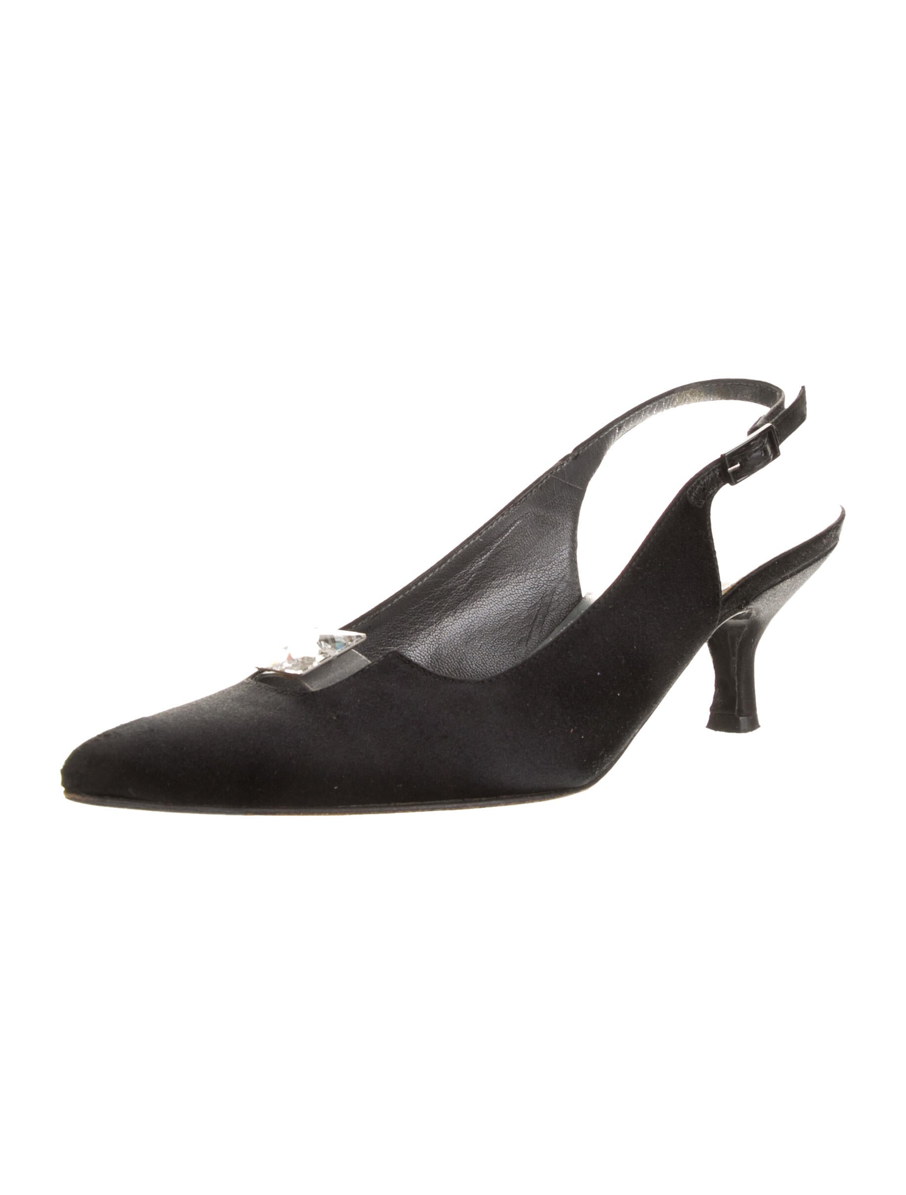 Stuart Weitzman Satin Crystal Embellishments Slingback Pumps